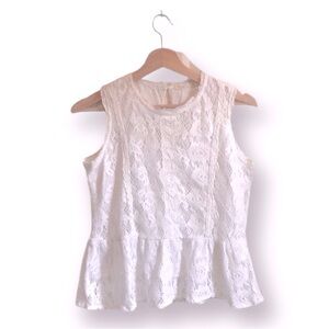 Hazel Woman’s White Lace Peplum Hem Cotton Top Size XS